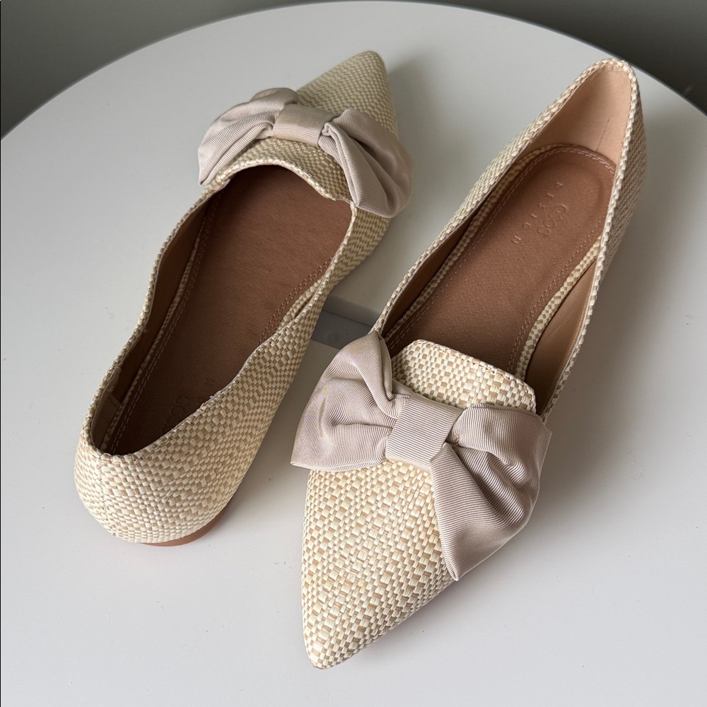 ASOS Design Lake bow pointed ballet flats woven raffia texture decorative bow - Picture 14 of 14